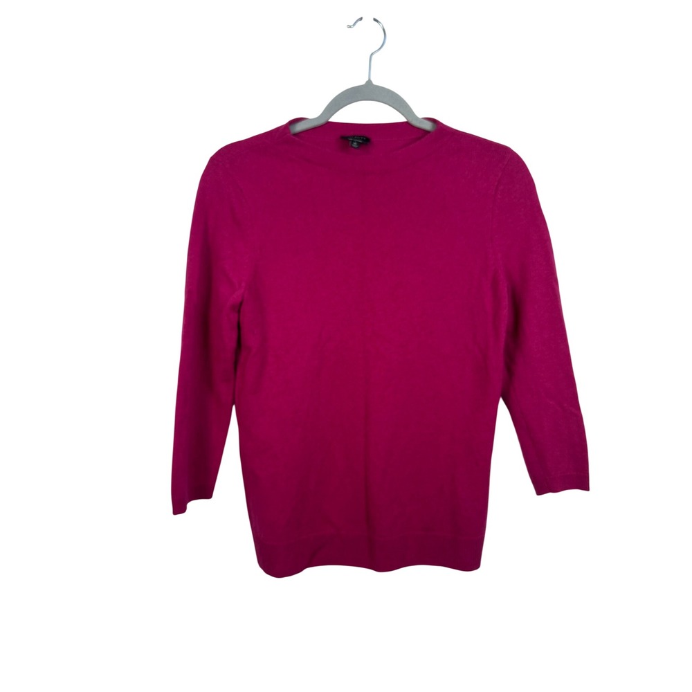 Talbots Cashmere Sweater Womens M Magenta Pink Excellent 3/4 Sleeve Crew Neck